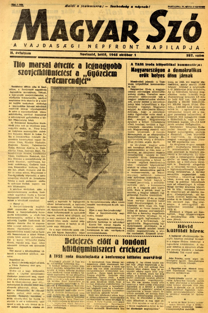 Magyar Szó, 2. évf. 1945. október 1. 227–228. sz. 1–4. oldal