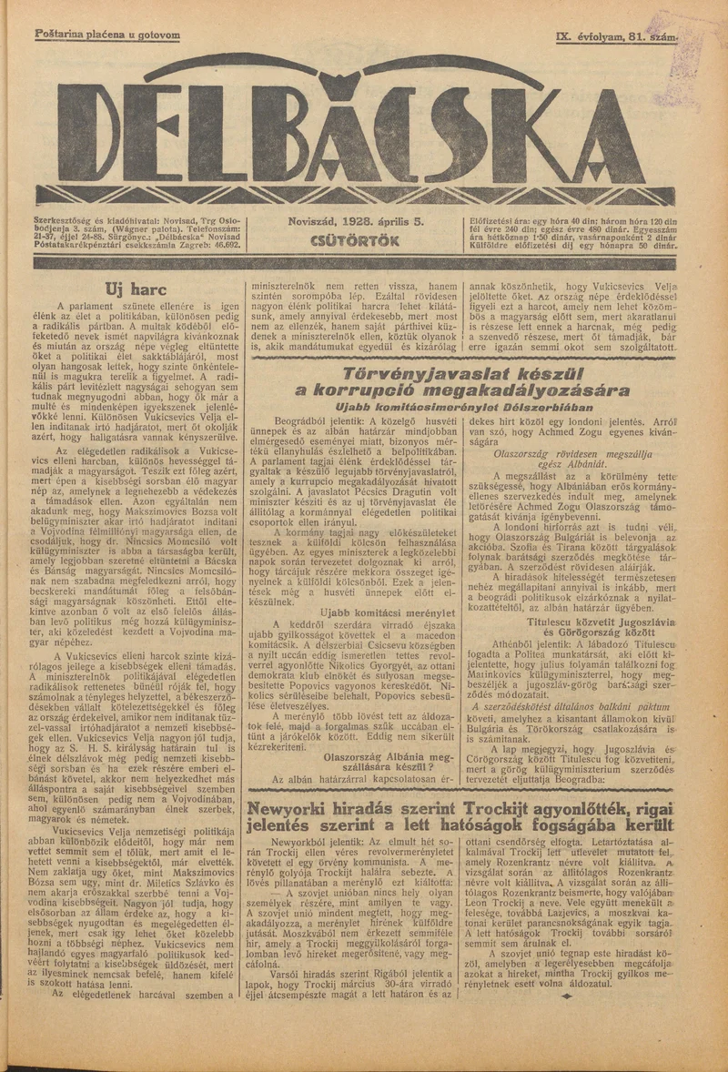 Délbácska, 9. évf. 1928. április 5. 81. sz.