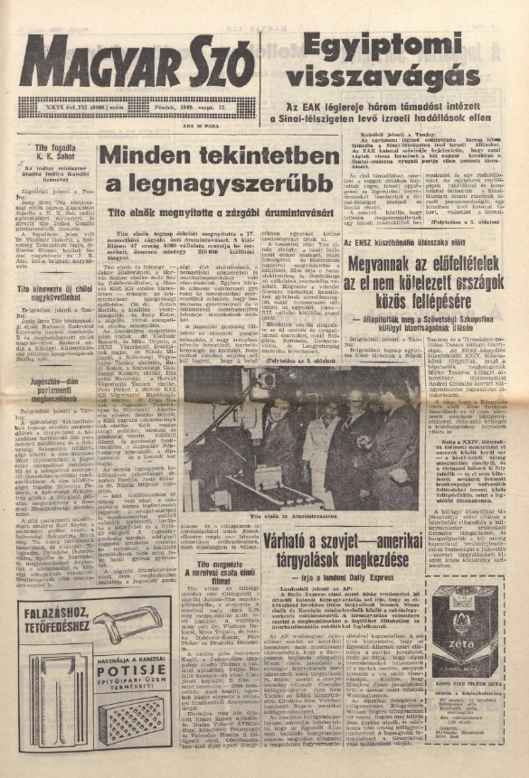 Magyar Szó, 26. évf. 1969. szeptember 12. 252. sz. 1–12. oldal