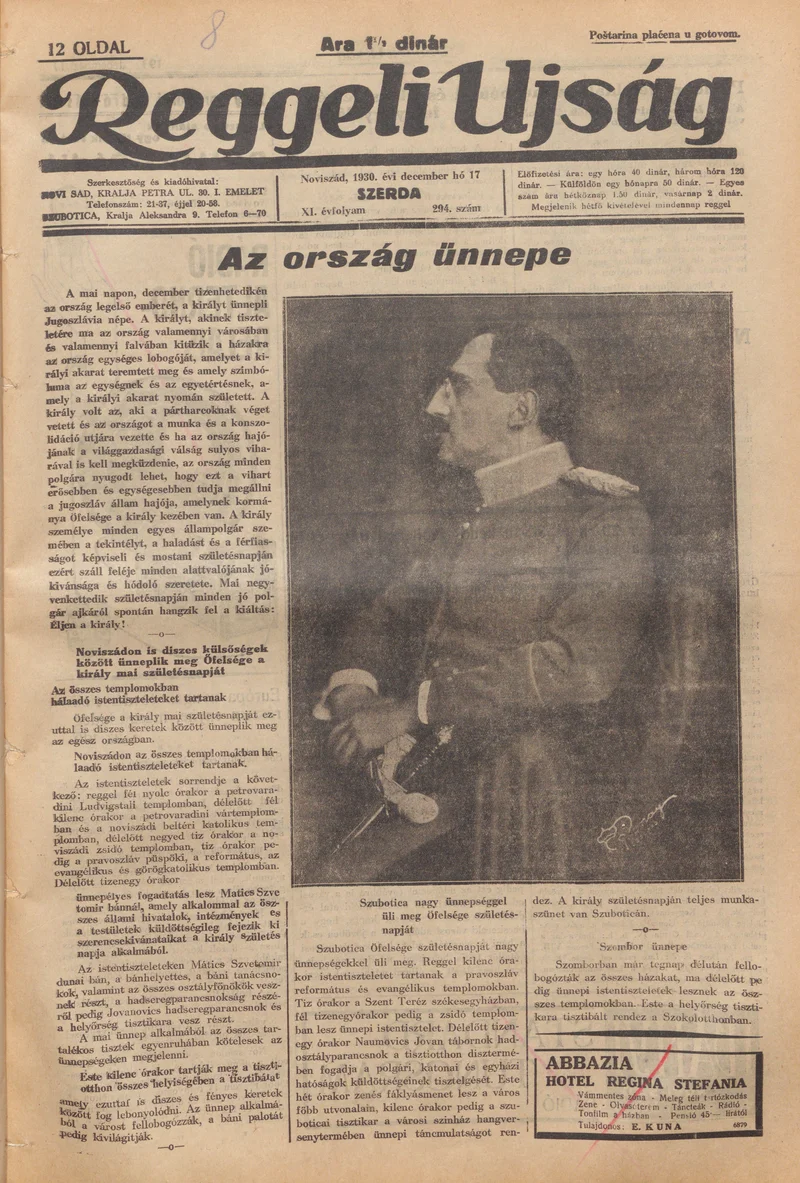 Reggeli Újság, 11. évf. 1930. december 17. 294. sz.