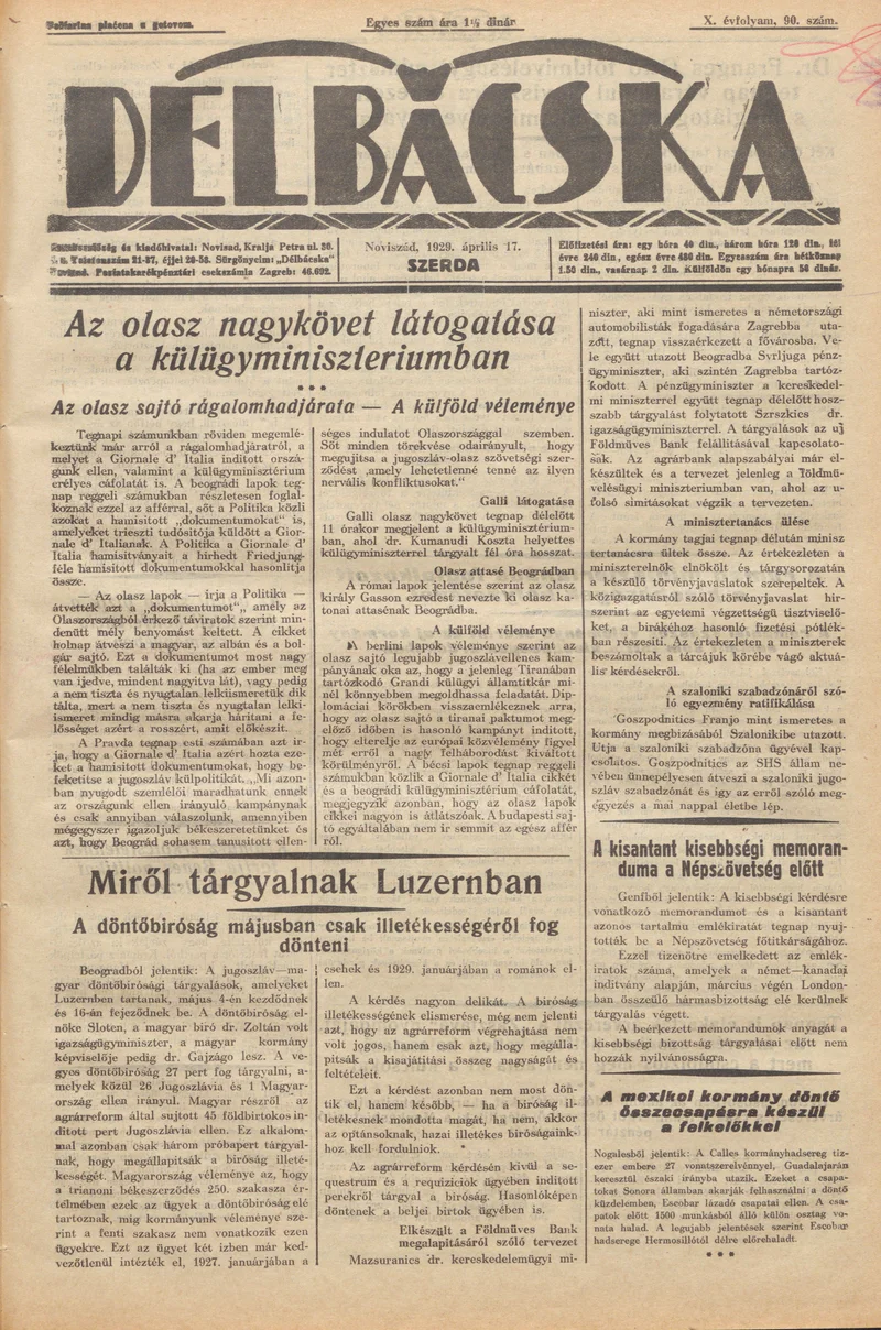 Délbácska, 10. évf. 1929. április 17. 90. sz.