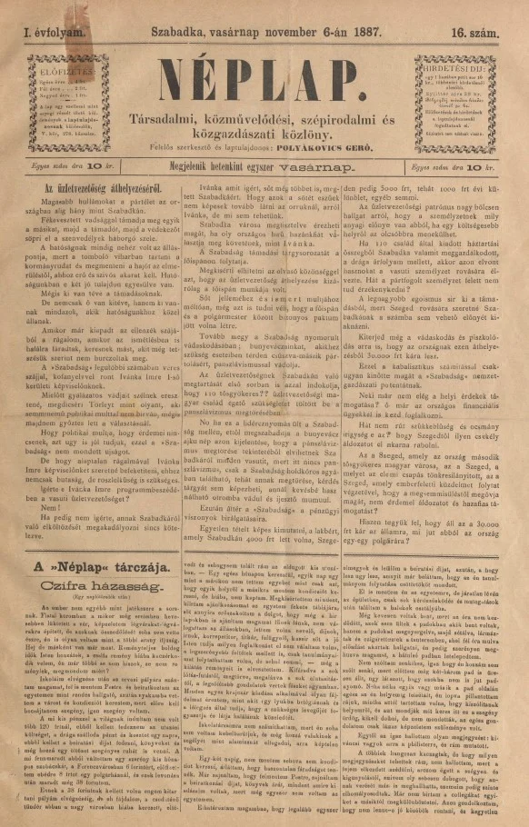 Néplap, 1. évf. 1887. november 6. 16. sz.