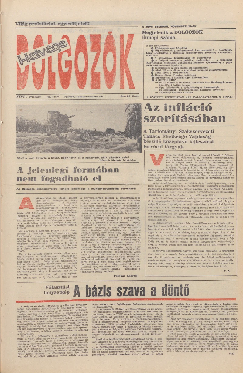 Dolgozók, 39. évf. 1985. november 21. 46. sz.
