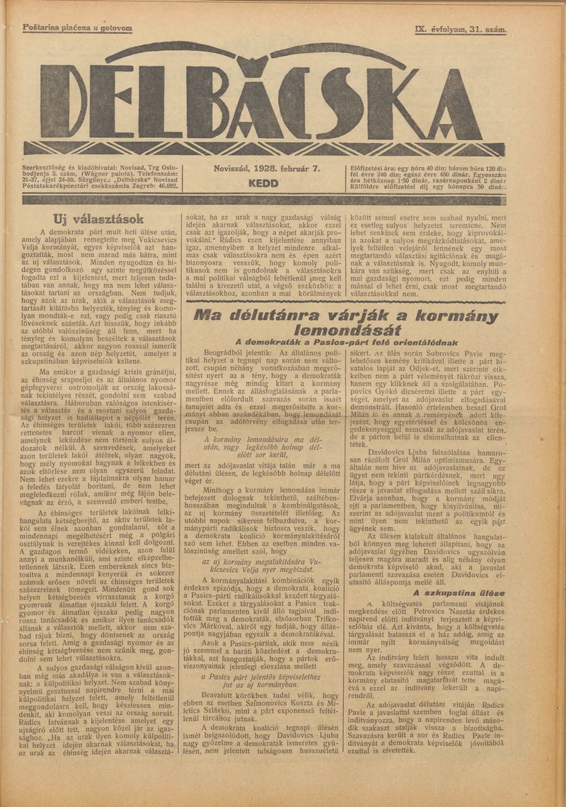 Délbácska, 9. évf. 1928. február 7. 31. sz.