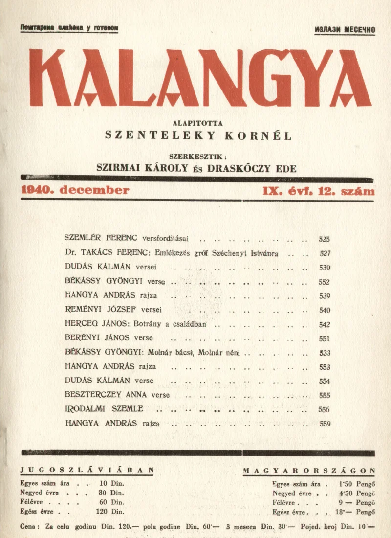 Kalangya, 9. évf. 1940. december. 12. sz. 525–572. oldal