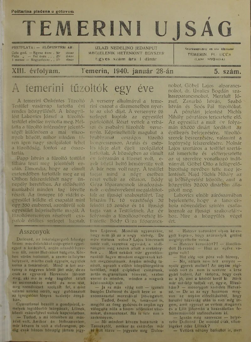Temerini Újság 1928-1944, 13. évf. 1940. január 28. 5. sz.