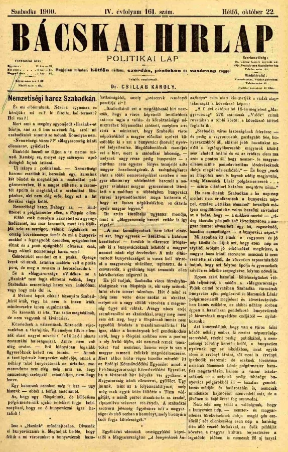Bácskai Hirlap, 4. évf. 1900. október 22. 161. sz.