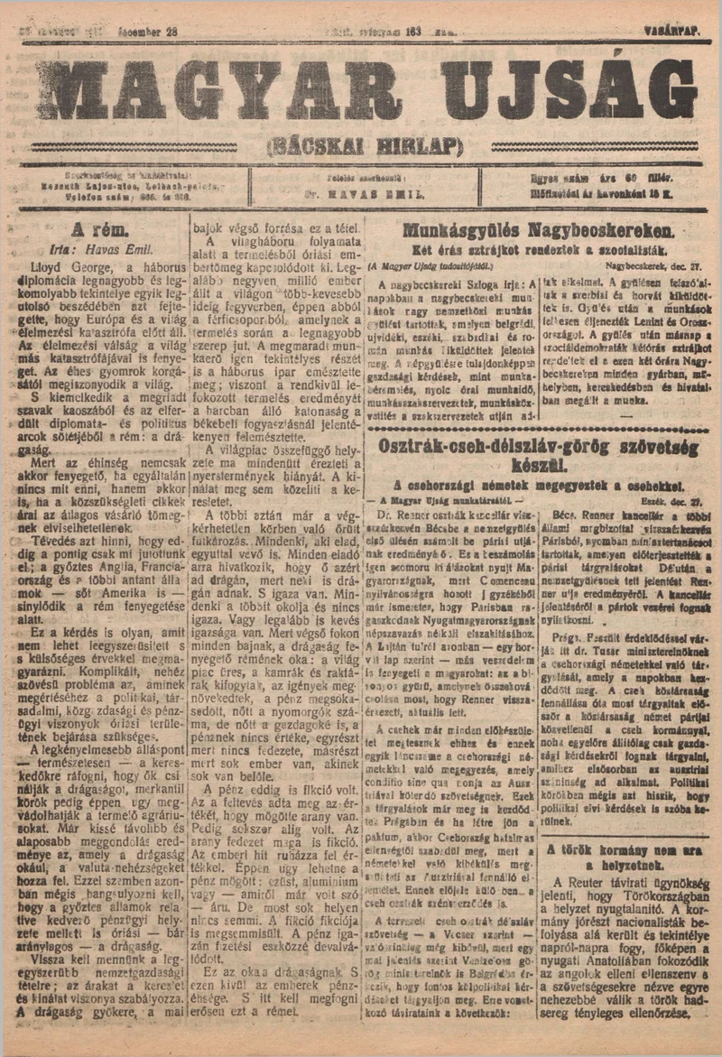 Bácskai Hirlap, 23. évf. 1919. december 28. 163. sz.
