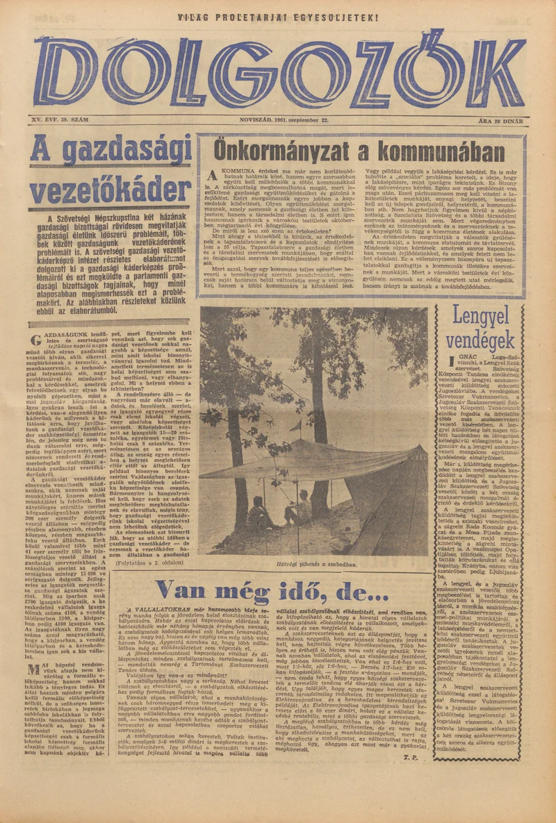 Dolgozók, 15. évf. 1961. szeptember 22. 39. sz.