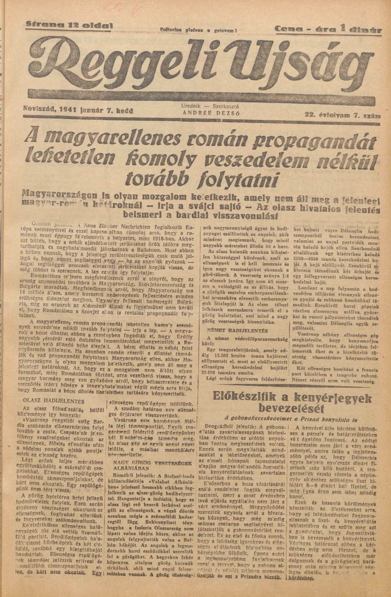 Reggeli Újság, 22. évf. 1941. január 7. 7. sz.