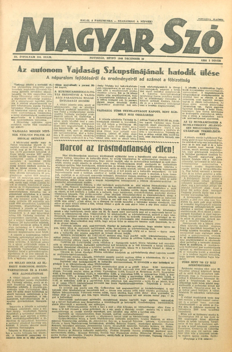 Magyar Szó, 3. évf. 1946. december 30. 310. sz. 1–4. oldal