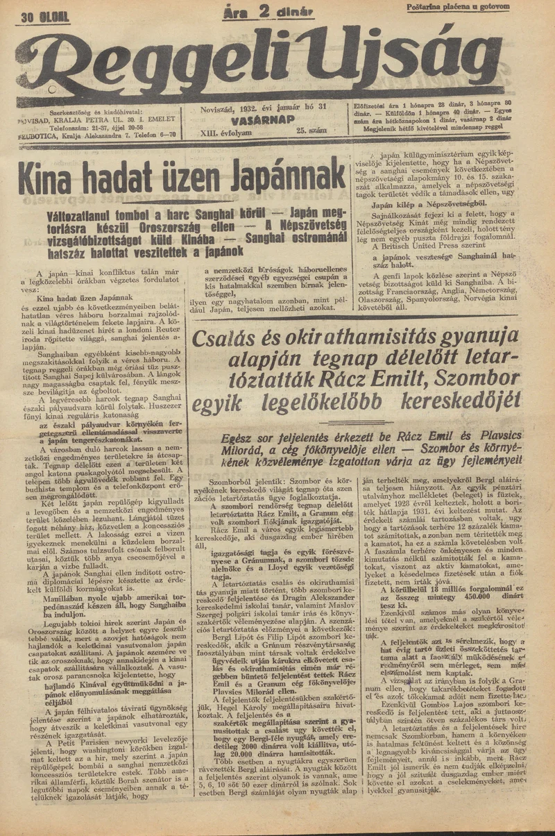 Reggeli Újság, 13. évf. 1932. január 31. 25. sz.
