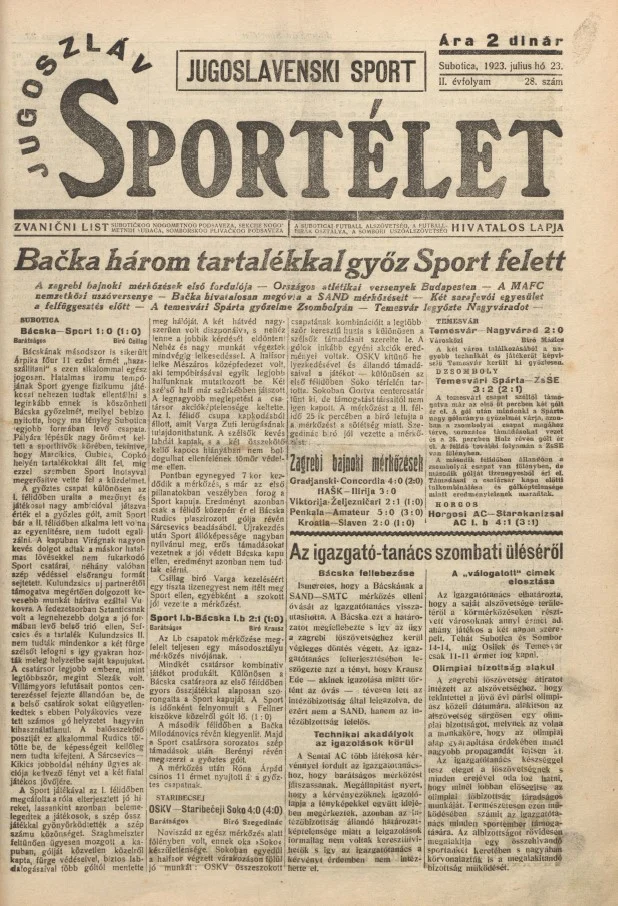 Jugoszláv sportélet, 2. évf. 1923. július 23. 28. sz.