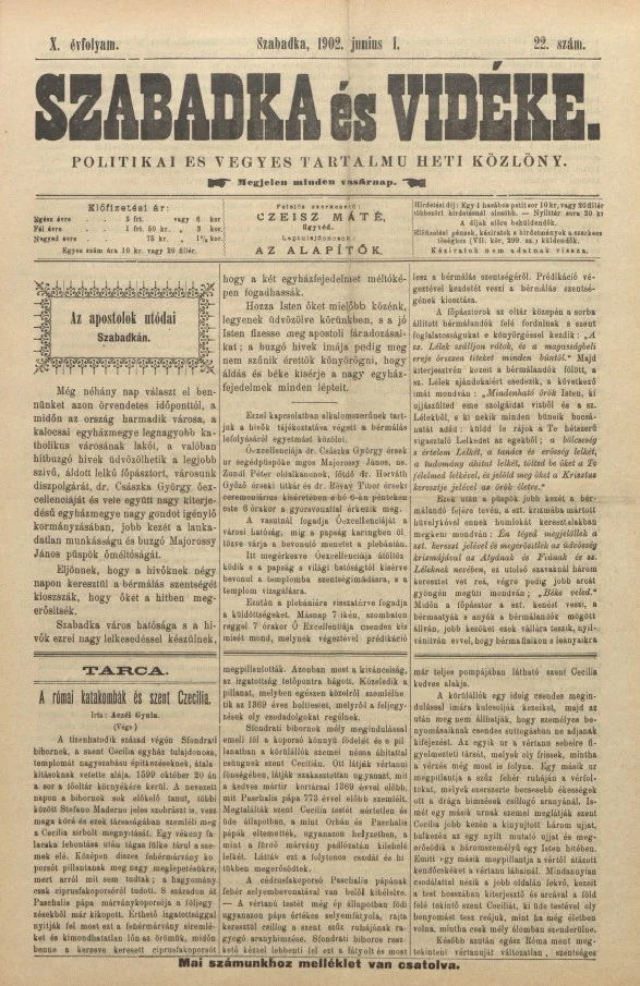 Szabadka és vidéke II, 10. évf. 1902. június 1. 22. sz.