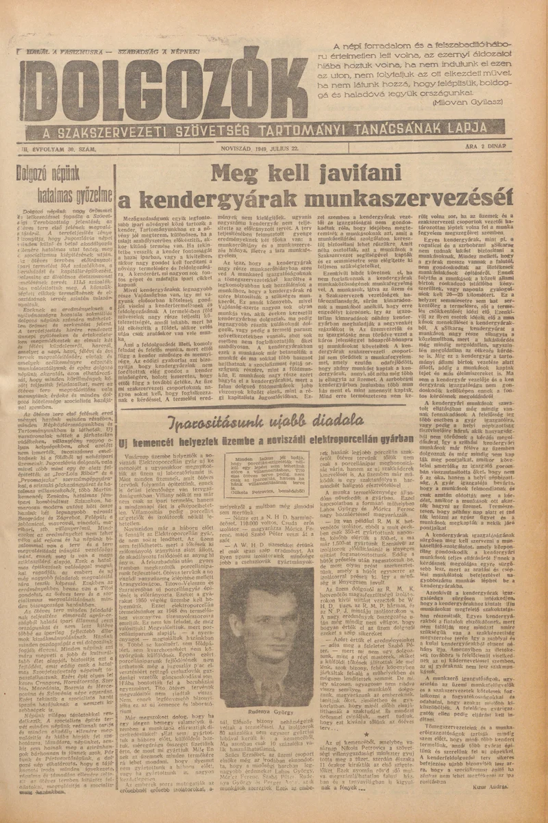 Dolgozók, 3. évf. 1949. július 22. 30. sz.