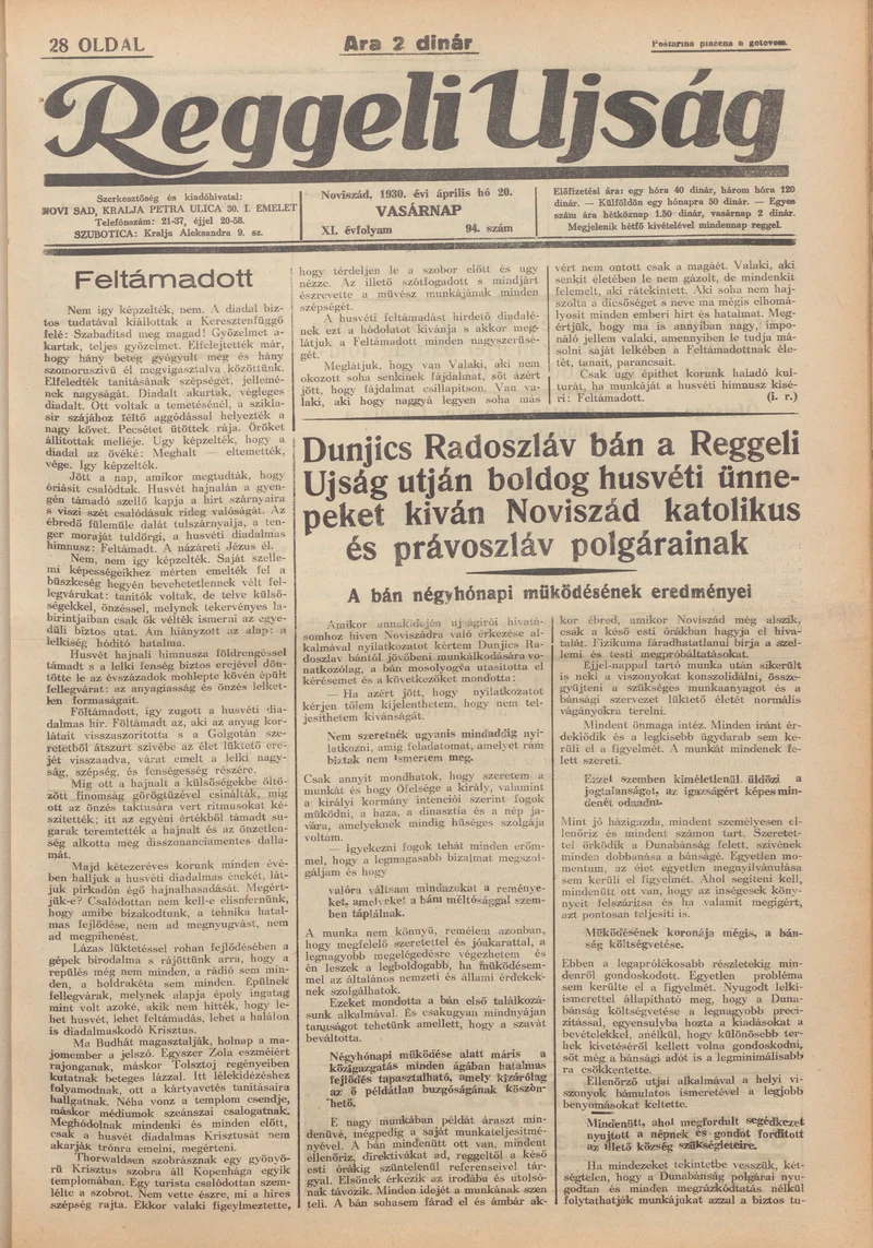 Reggeli Újság, 11. évf. 1930. április 20. 94. sz.