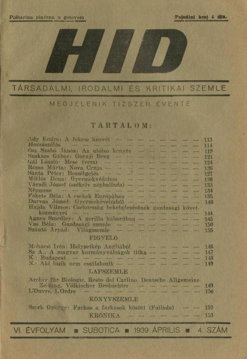 Híd, 6. évf. 1939. április. 4. sz. 113–160. oldal