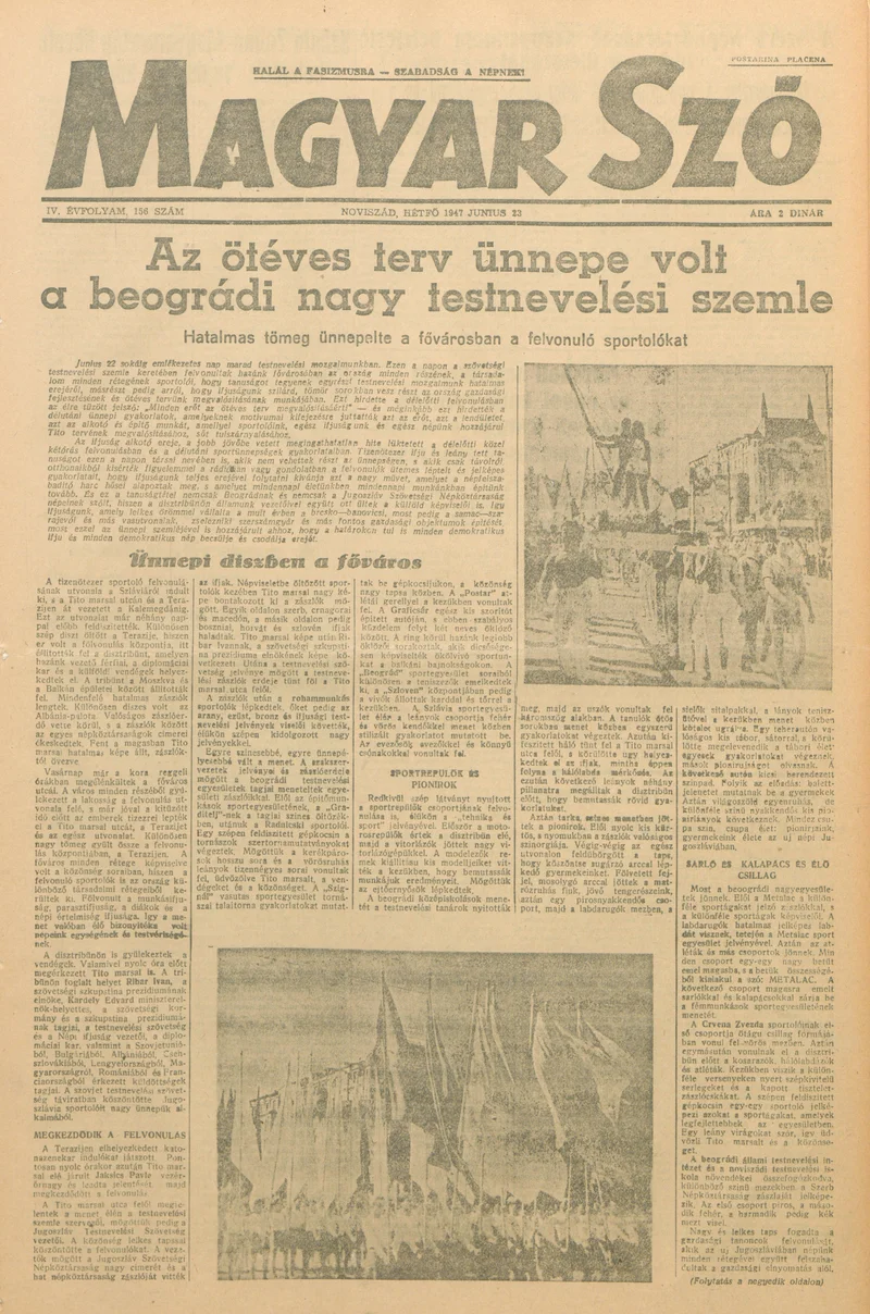 Magyar Szó, 4. évf. 1947. június 23. 156. sz. 1–4. oldal