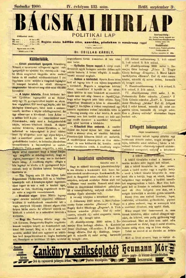 Bácskai Hirlap, 4. évf. 1900. szeptember 3. 132. sz.