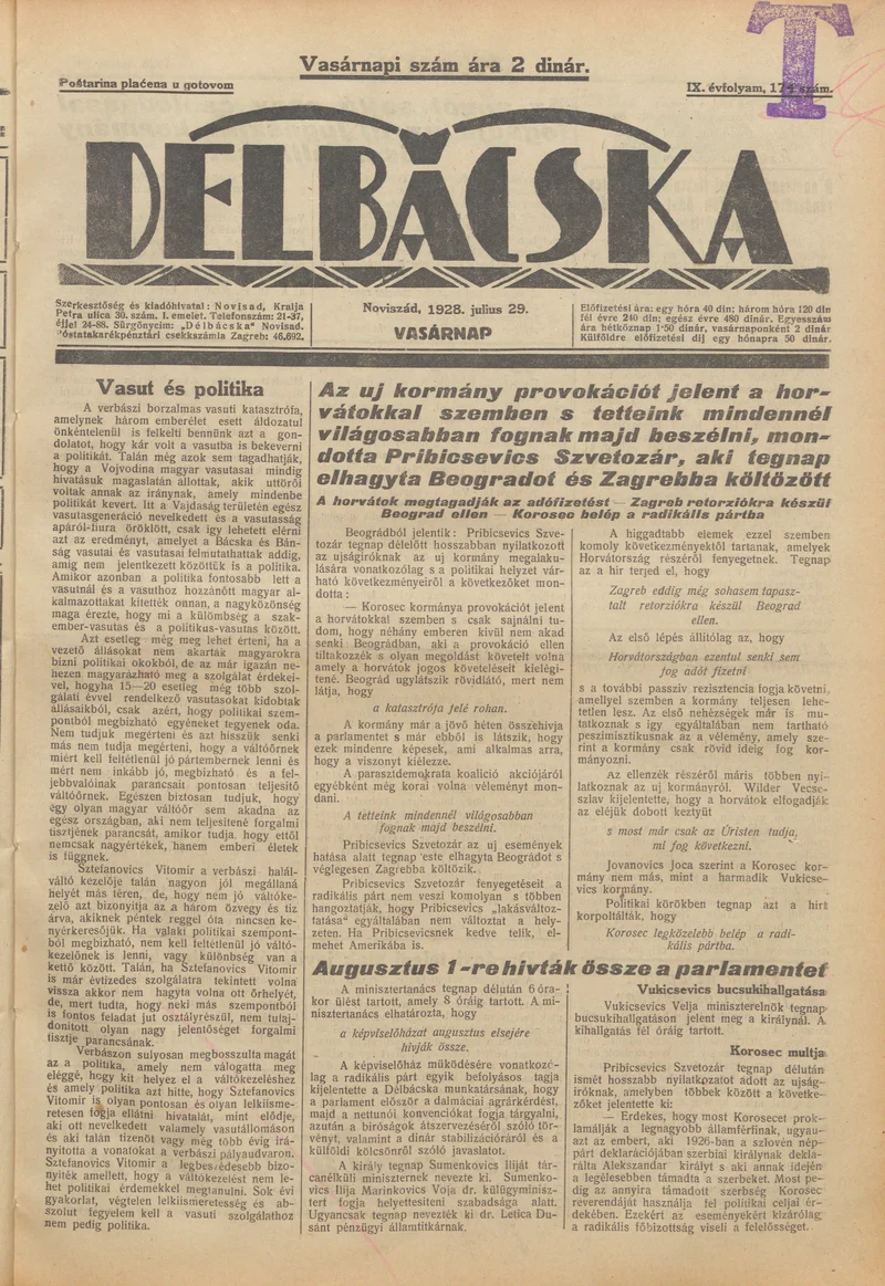 Délbácska, 9. évf. 1928. július 29. 174. sz.