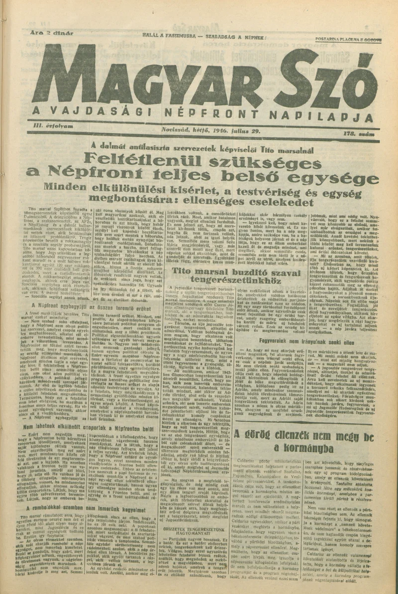 Magyar Szó, 3. évf. 1946. július 29. 178. sz. 1–6. oldal