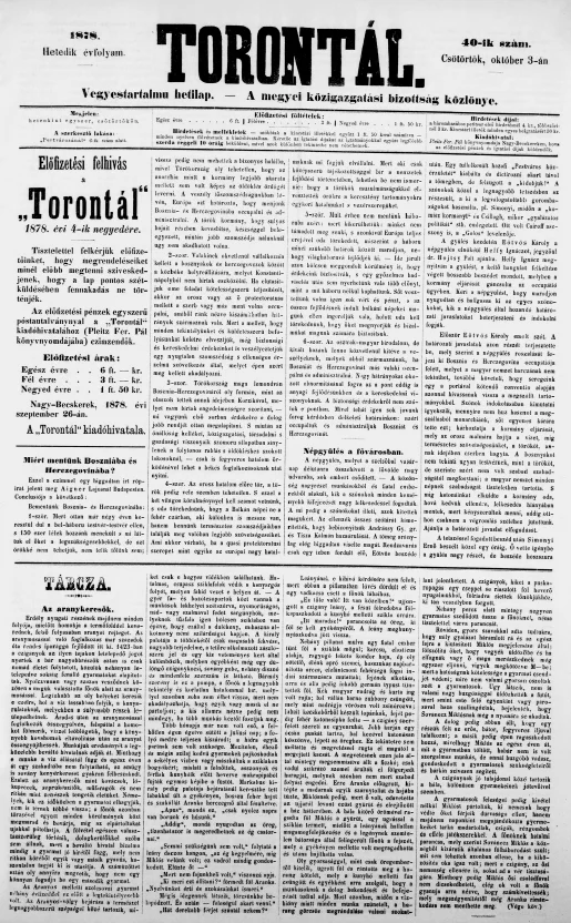 Torontál, 7. évf. 1878. október 3. 40. sz.
