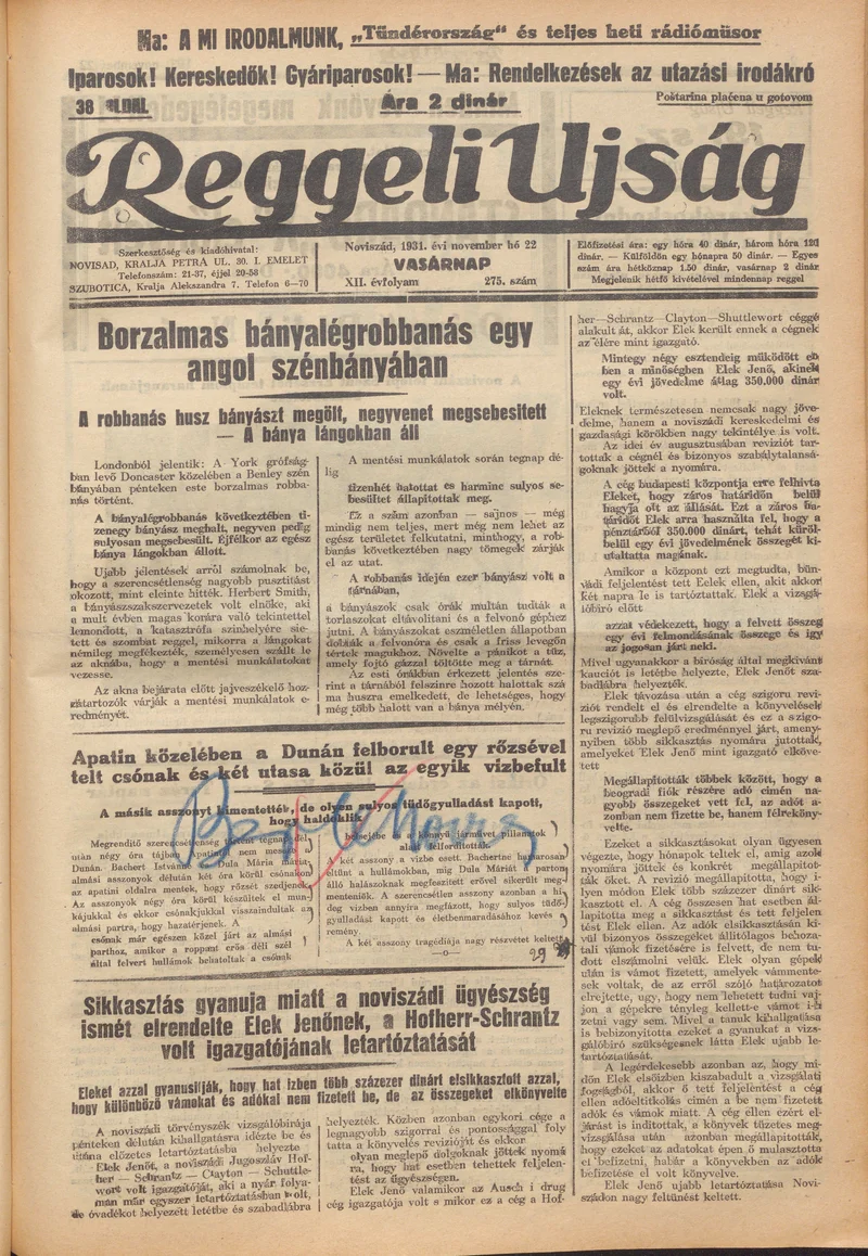 Reggeli Újság, 12. évf. 1931. november 22. 275. sz.