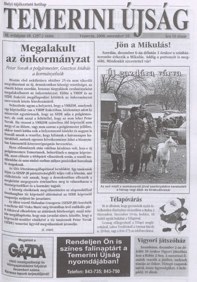 Temerini Újság, 6. évf. 2000. november 30. 48. sz.
