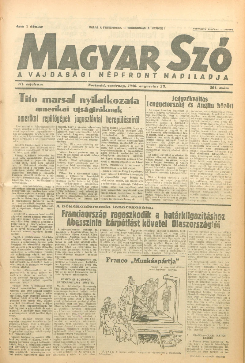 Magyar Szó, 3. évf. 1946. augusztus 25. 201. sz. 1–8. oldal