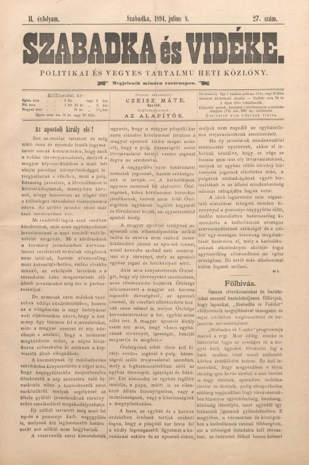 Szabadka és vidéke II, 2. évf. 1894. július 8. 27. sz.