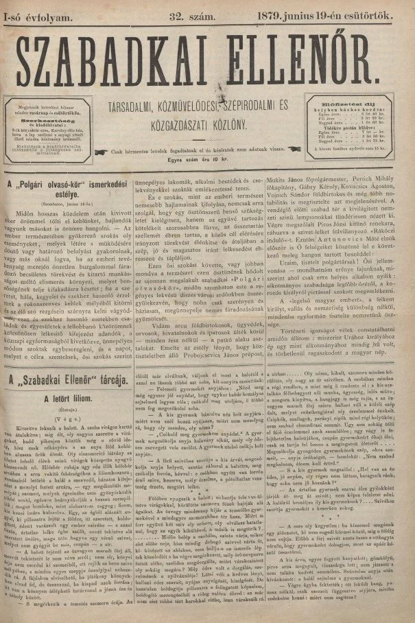 Szabadkai Ellenőr, 1. évf. 1879. június 19. 32. sz.