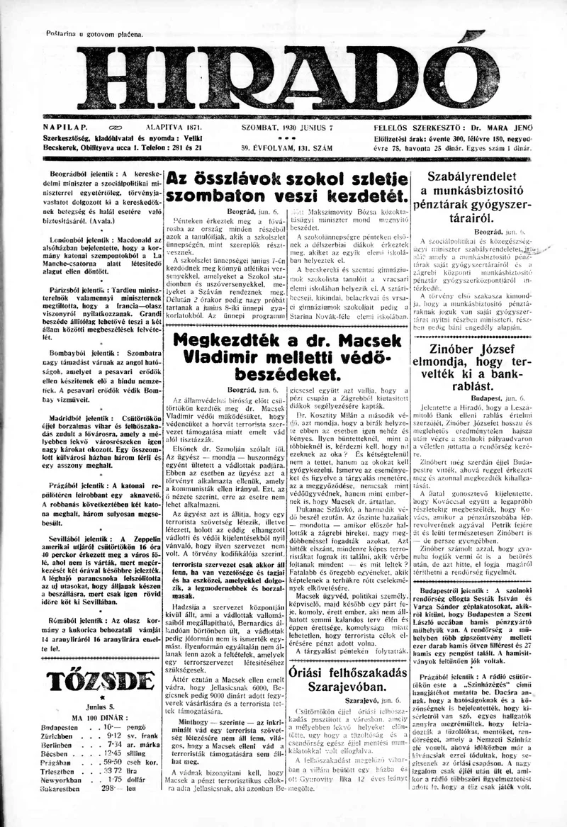 Híradó, 59. évf. 1930. június 7. 131. sz.