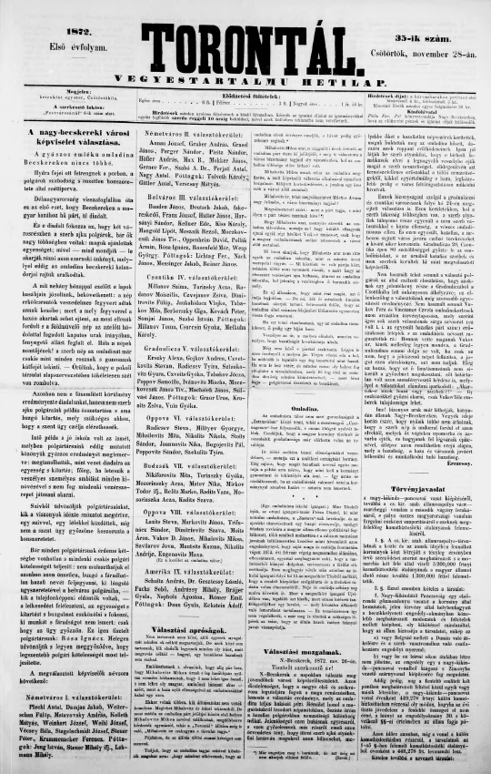 Torontál, 1. évf. 1872. november 28. 35. sz.