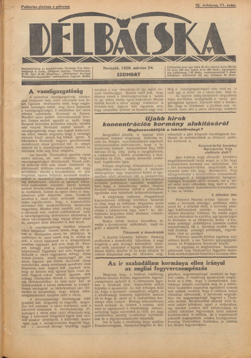 Délbácska, 9. évf. 1928. március 24. 71. sz.