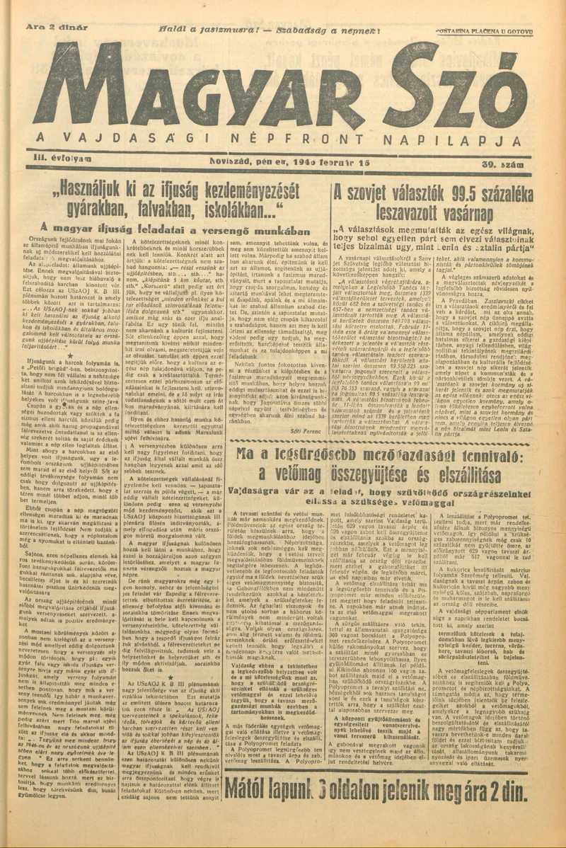 Magyar Szó, 3. évf. 1946. február 15. 39. sz. 1–6. oldal