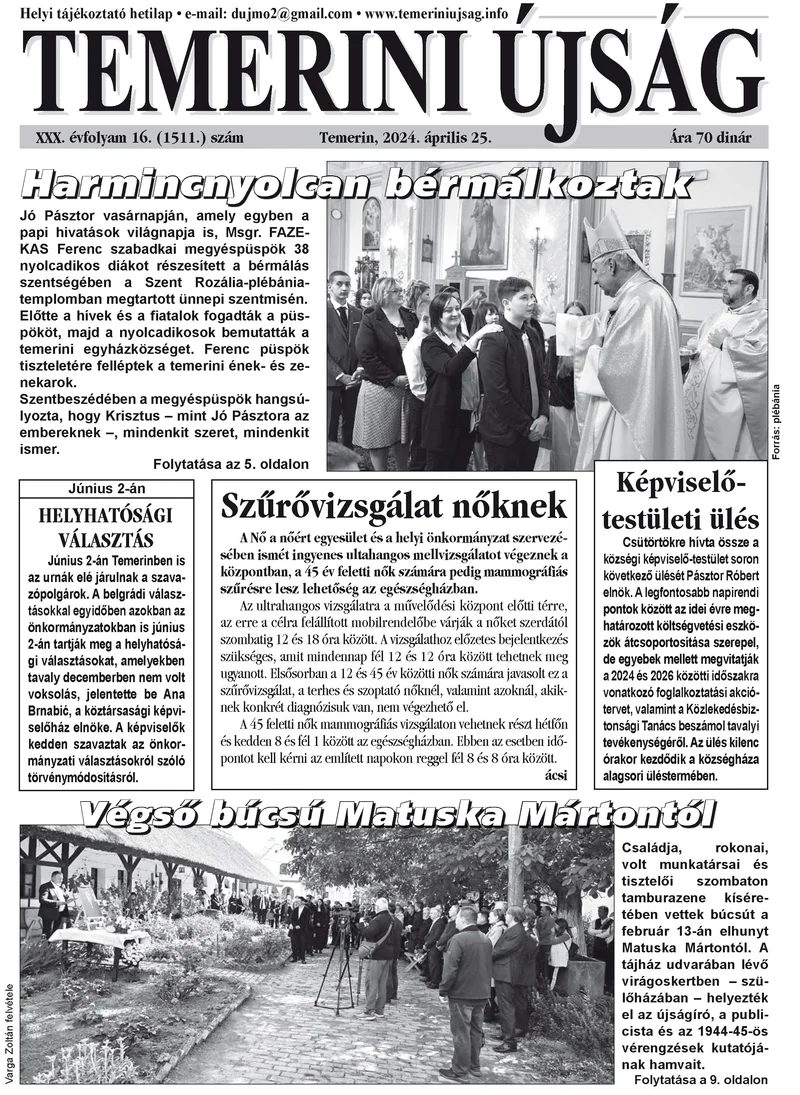 Temerini Újság, 30. évf. 2024. április 25. 16. sz.