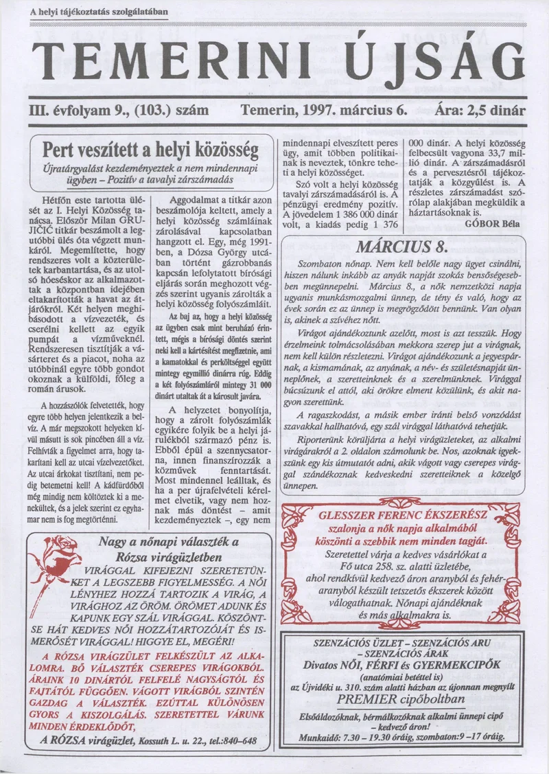 Temerini Újság, 3. évf. 1997. március 6. 9. sz.