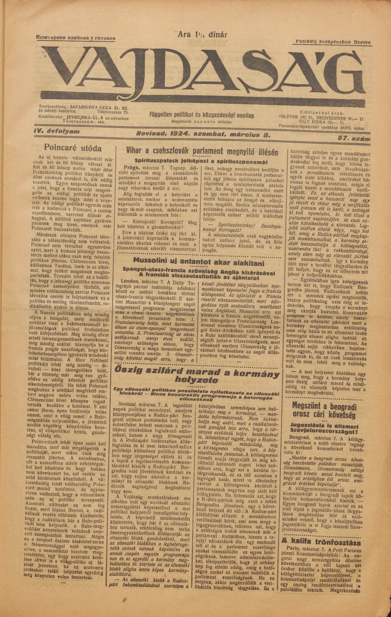 Vajdaság, 4. évf. 1924. március 8. 57. sz.