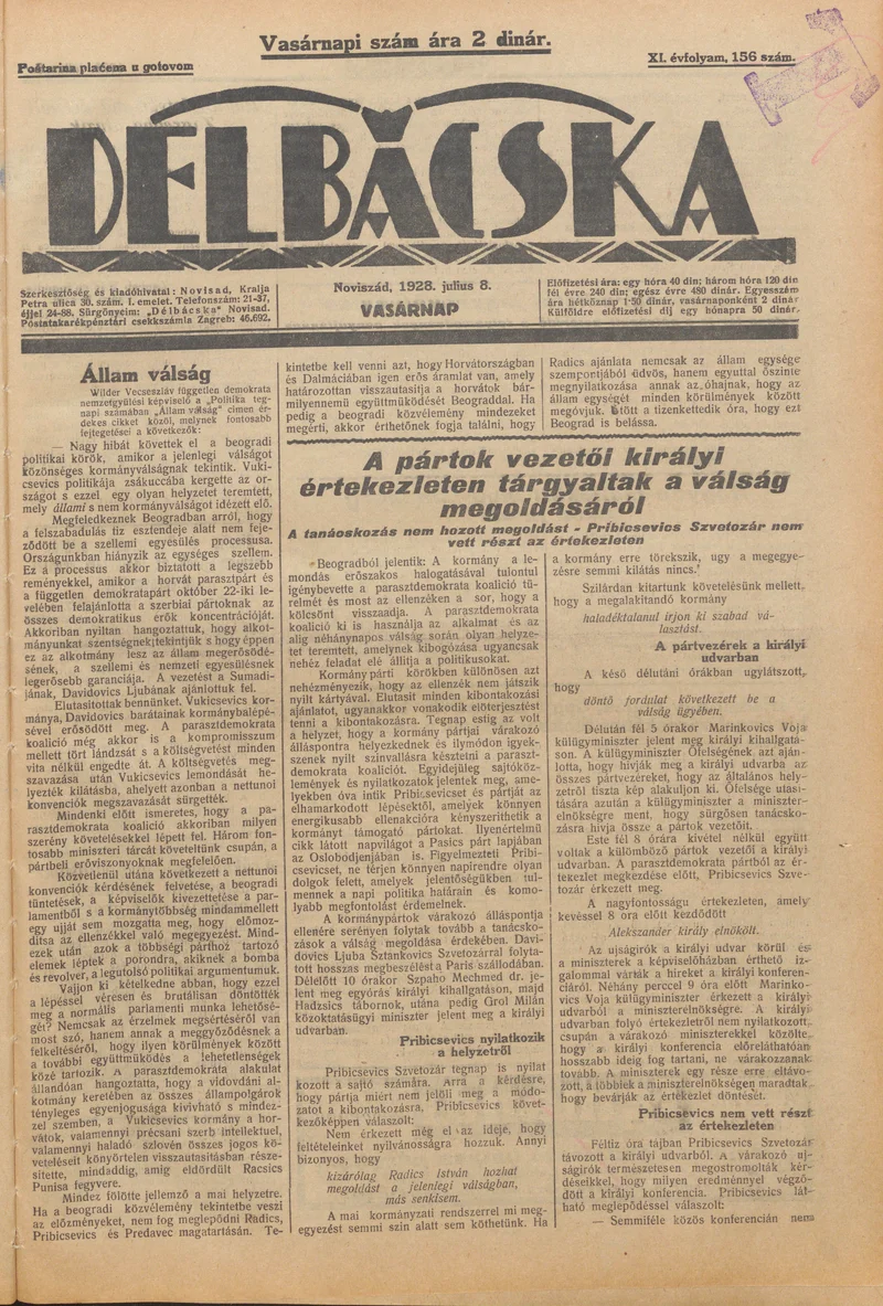 Délbácska, 9. évf. 1928. július 8. 156. sz.