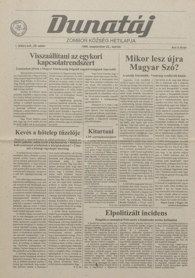 Dunatáj, 1. évf. 1999. szeptember 22. 25. sz.