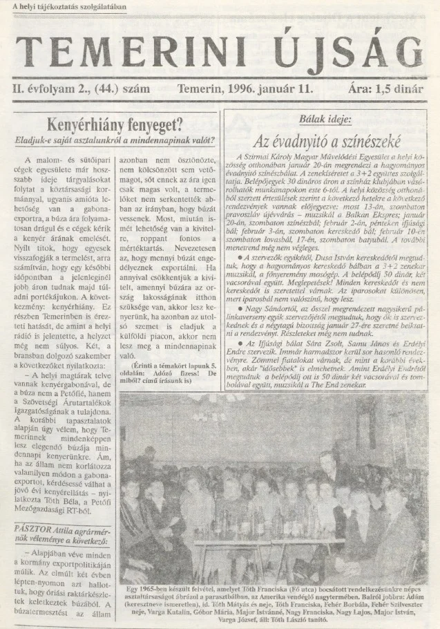 Temerini Újság, 2. évf. 1996. január 11. 2. sz.