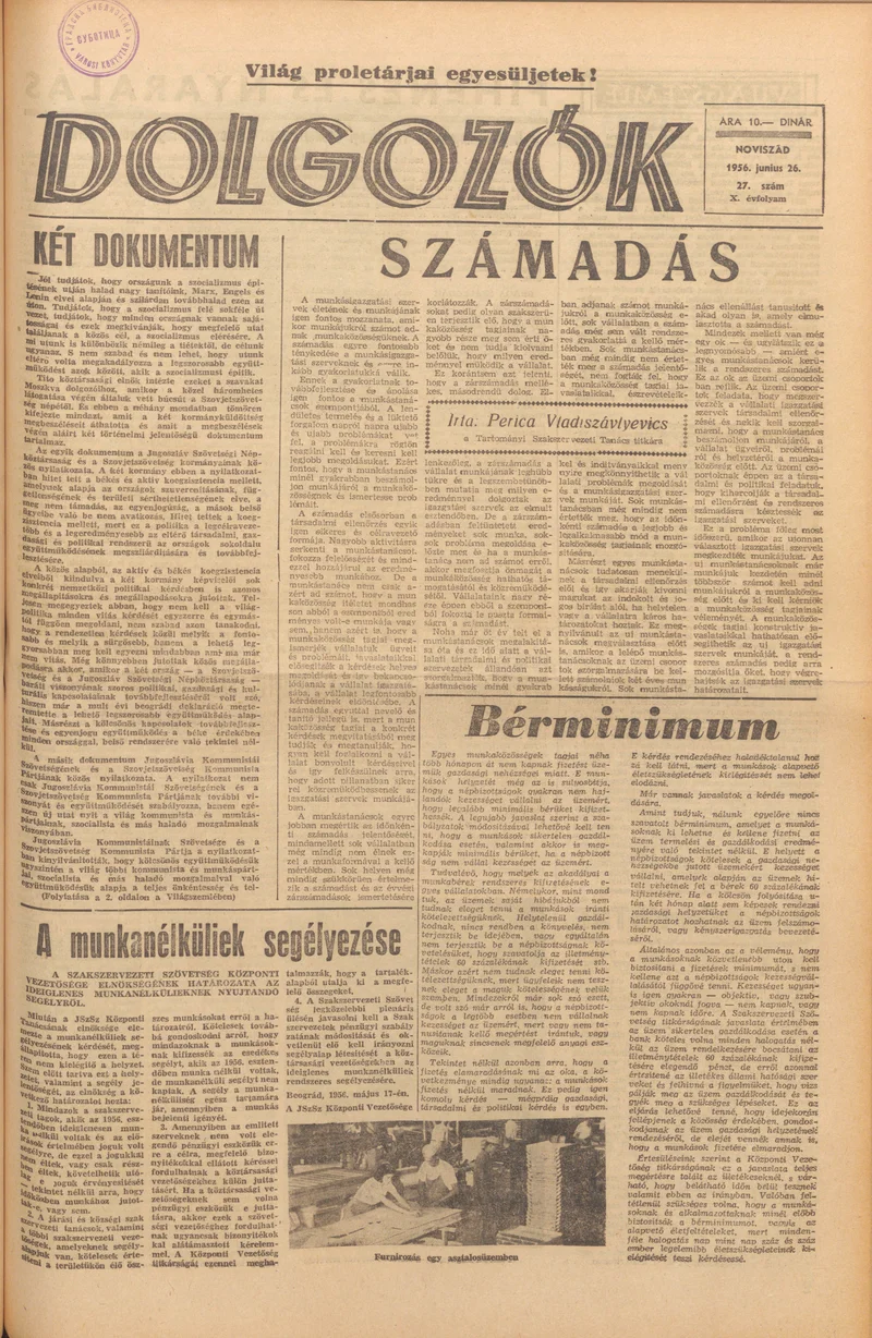 Dolgozók, 10. évf. 1956. június 26. 27. sz.