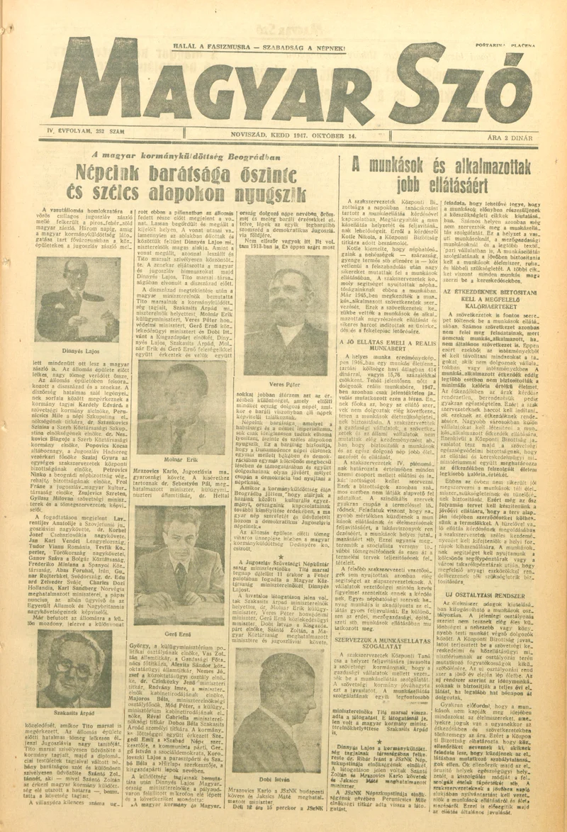 Magyar Szó, 4. évf. 1947. október 14. 252. sz. 1–6. oldal