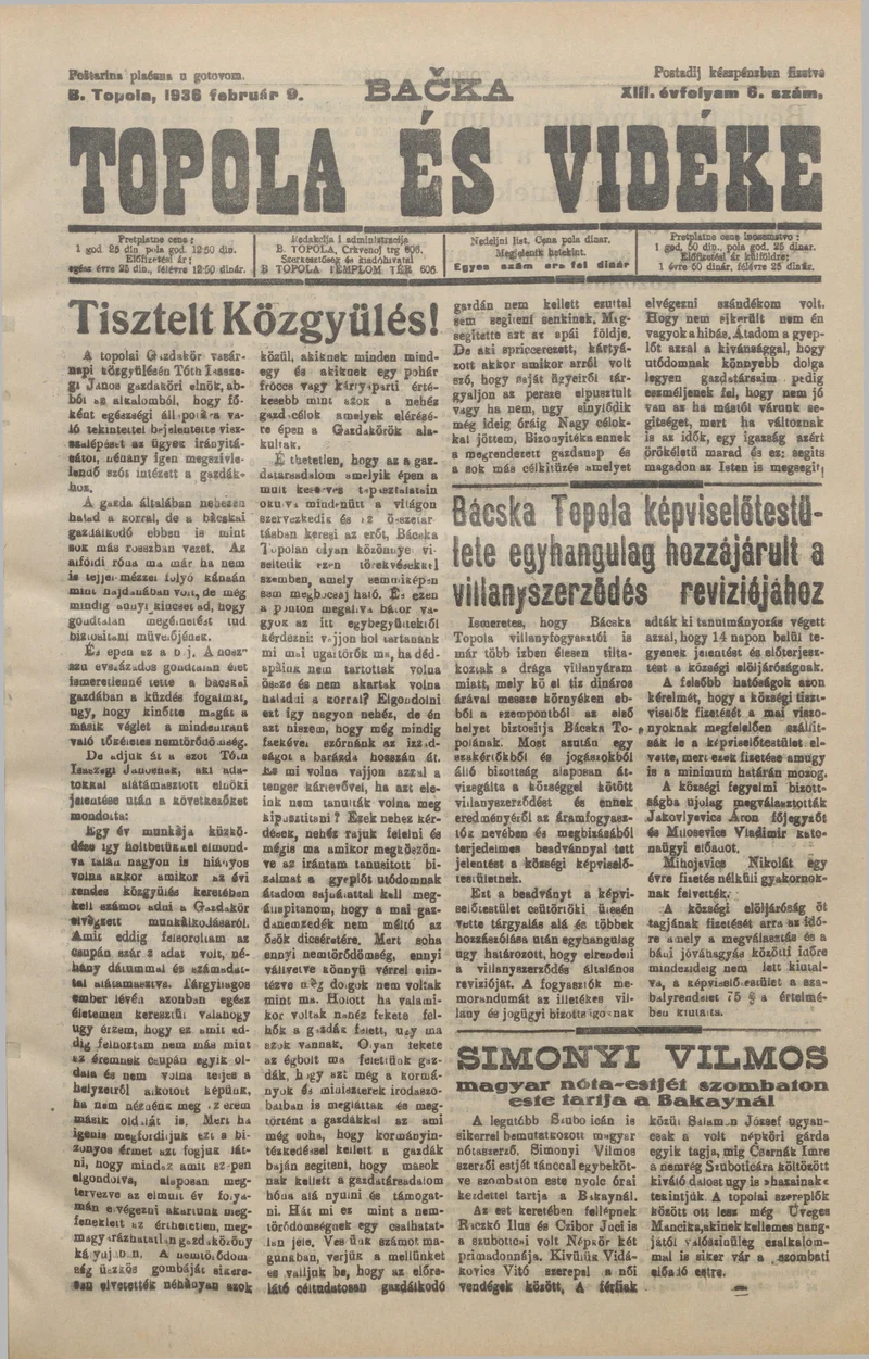 Bačka Topola és Vidéke, 13. évf. 1936. február 9. 6. sz.