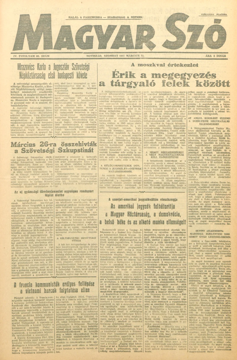 Magyar Szó, 4. évf. 1947. március 22. 68. sz. 1–6. oldal