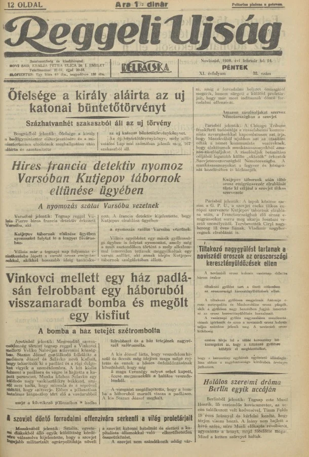 Reggeli Újság, 11. évf. 1930. február 14. 38. sz.