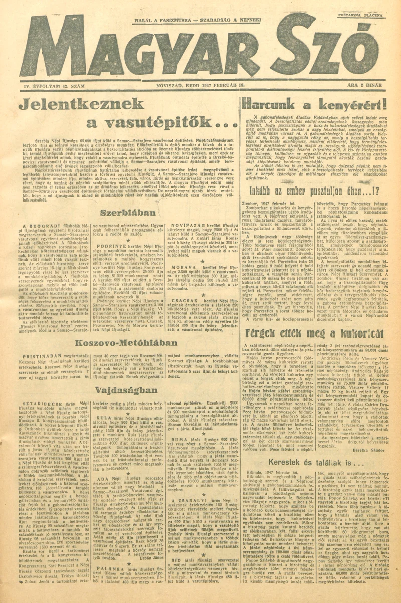 Magyar Szó, 4. évf. 1947. február 18. 42. sz. 1–6. oldal