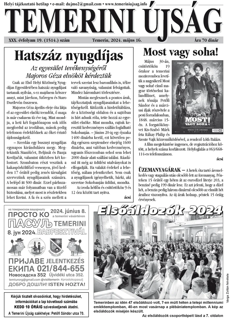 Temerini Újság, 30. évf. 2024. május 16. 19. sz.