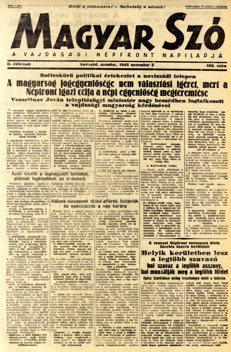 Magyar Szó, 2. évf. 1945. november 3. 255. sz. 1–4. oldal