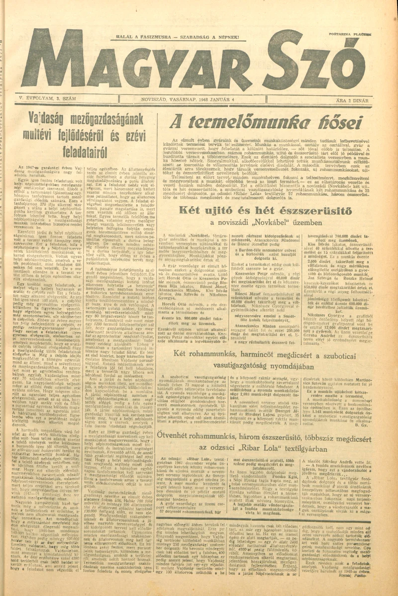 Magyar Szó, 5. évf. 1948. január 4. 3. sz. 1–8. oldal